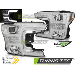 TUNING-TEC přední světla (Tube Light) pro FORD F150 MK13 17-20 (H7/H1, bez homologace), chrom, V1