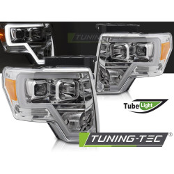 TUNING-TEC přední světla (Tube Light) pro FORD F150 MK12 08-14 (H7/H1, bez homologace), chrom