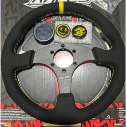 3 ramenný sportovní volant RACES Piatto, 330mm, semiš, 26mm odsazení, černá/žlutá
