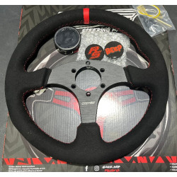3 ramenný sportovní volant RACES Piatto, 330mm, semiš, 26mm odsazení, černá/červená