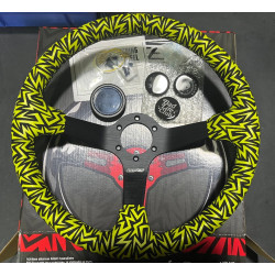 3 spoke steering wheel RACES Acid Drift, 350mm, microfiber suede, 97mm offset, green/black