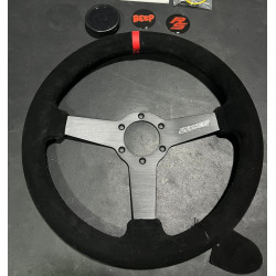 3 spoke steering wheel RACES Corto, 340mm, suede, 40mm offset, black/red