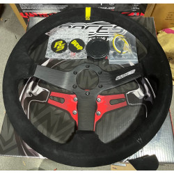 3 spoke steering wheel RACES Solido, 350mm, suede, 70mm offset, black/yellow