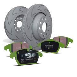 Zadní sada EBC PD16KR082 - Brzdové kotouče BSD Grooved + brzdové destičky Greenstuff