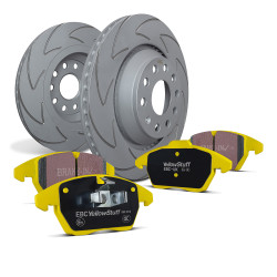 Zadní sada EBC PD18KR090 - Brzdové kotouče BSD Grooved + brzdové destičky Yellowstuff