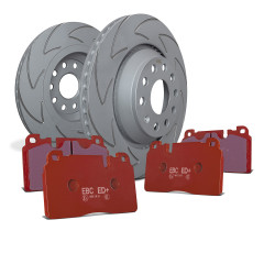 Zadní sada EBC PD20KR220 - Brzdové kotouče BSD Grooved + brzdové destičky Orangestuff