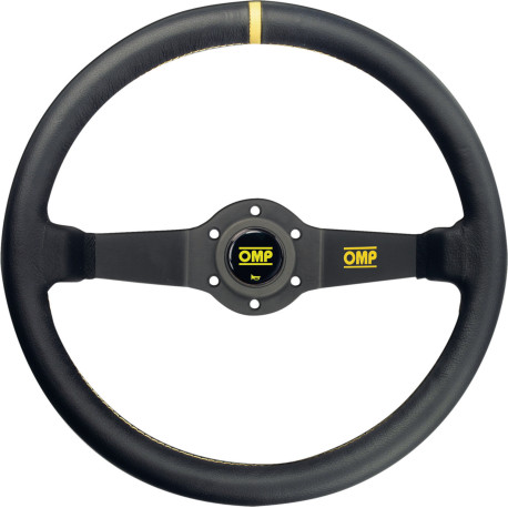 Volanty 2 ramenný sportovní volant OMP Rally, 350mm, kůže, 95mm odsazení, černá/žlutá | race-shop.cz