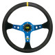 Volanty 3 ramenný sportovní volant OMP Corsica, 350mm, semiš, 95mm odsazení, černá/žlutá/modrá | race-shop.cz