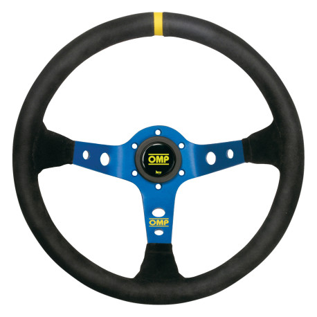 Volanty 3 ramenný sportovní volant OMP Corsica, 350mm, semiš, 95mm odsazení, černá/žlutá/modrá | race-shop.cz