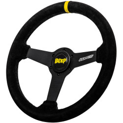 3 ramenný sportovní volant RACES Corto, 340mm, semiš, 40mm odsazení, černá/žlutá