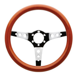 3 ramenný sportovní volant OMP Mugello, 350mm, dřevo, bez odsazení, hnědá/chromová/oranžová