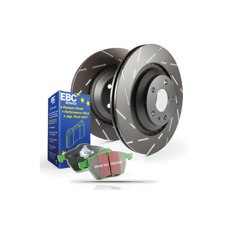 Brzdy EBC Přední sada EBC PD06KF384 - Brzdové kotúče Ultimax Grooved + brzdové dosky Greenstuff | race-shop.cz