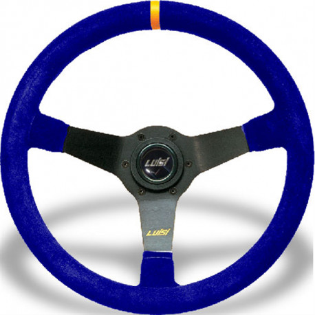 Volanty 3 ramenný sportovní volant Luisi Mirage Corsa, 350mm, semiš, 75mm odsazení, modrá/žlutá | race-shop.cz