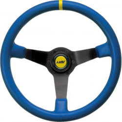 3 ramenný sportovní volant Luisi Mirage Corsa, 350mm, kůže, 75mm odsazení, modrá/žlutá