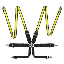 FIA 6 bodové sportovní bezpečnostní pásy OMP FIRST 2"/3" (50/76mm), černá/žlutá