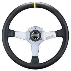3 ramenný sportovní volant Sparco Monza L550, 350mm, kůže, 63mm odsazení, černá/stříbrná/žlutá