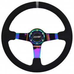 3 ramenný sportovní volant RACES Drift Neo, 350mm, semiš, 90mm odsazení, černá/neon/šedá