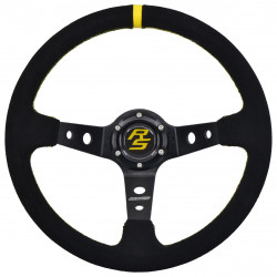 3 ramenný sportovní volant RACES Corsa, 350mm, semiš, 90mm odsazení, černá/žlutá