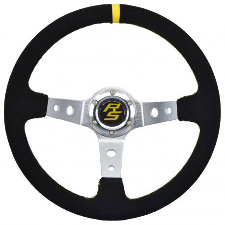 Volanty 3 ramenný sportovní volant RACES Corsa, 350mm, semiš, 90mm odsazení, černá/stříbrná/žlutá | race-shop.cz