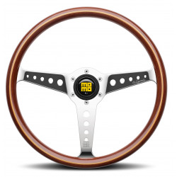 3 ramenný sportovní volant MOMO CALIFORNIA, 360mm, dřevo, 34mm odsazení, hnědá/stříbrná