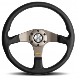 3 ramenný sportovní volant MOMO TUNER, 350mm, kůže, 37mm odsazení, černá/stříbrná