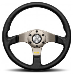 3 ramenný sportovní volant MOMO TUNER, 320mm, kůže, 37mm odsazení, černá/stříbrná
