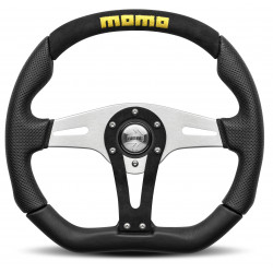 3 ramenný sportovní volant MOMO TREK, 350mm, semiš, 40mm odsazení, černá/stříbrná/žlutá