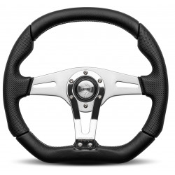 3 ramenný sportovní volant MOMO TREK R, 350mm, kůže, 40mm odsazení, černá/stříbrná