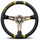 Volanty 3 ramenný sportovní volant MOMO DRIFTING, 350mm, kůže, 90mm odsazení, černá/šedá/žlutá | race-shop.cz