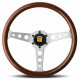 Volanty 3 ramenný sportovní volant MOMO INDY HERITAGE, 350mm, dřevo, 37mm odsazení, hnědá/stříbrná | race-shop.cz