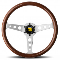 3 ramenný sportovní volant MOMO INDY HERITAGE, 350mm, dřevo, 37mm odsazení, hnědá/stříbrná