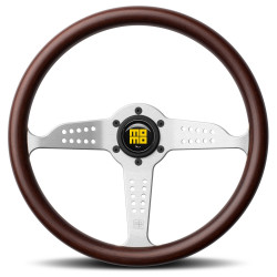3 ramenný sportovní volant MOMO SUPER GRAND PRIX, 350mm, dřevo, 37mm odsazení, hnědá/stříbrná