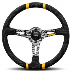 3 ramenný sportovní volant MOMO ULTRA, 350mm, alcantara, 70mm odsazení, černá/žlutá