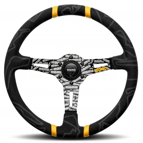 Volanty 3 ramenný sportovní volant MOMO ULTRA, 350mm, alcantara, 70mm odsazení, černá/žlutá | race-shop.cz