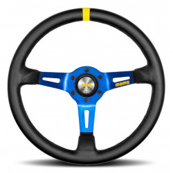 3 ramenný sportovní volant MOMO MOD.08, 350mm, kůže, 88mm odsazení, černá/modrá/žlutá
