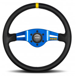 2 ramenný sportovní volant MOMO MOD.03, 350mm, kůže, 87mm odsazení, černá/modrá/žlutá