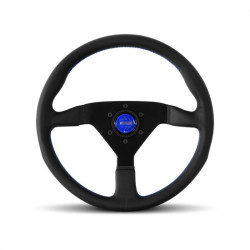 3 ramenný sportovní volant MOMO MONTECARLO, 350mm, kůže, 40mm odsazení, černá/modrá