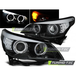 PŘEDNÍ SVĚTLA ANGEL EYES ČERNÁ LED BLINKRY pro BMW E60/E61 03-07