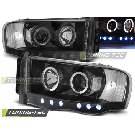 Osvětlení PŘEDNÍ SVĚTLA DODGE RAM 02-06 ANGEL EYES ČERNÁ | race-shop.cz