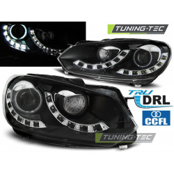 PŘEDNÍ SVĚTLA DENNÍ SVÍCENÍ DRL ČERNÁ pro VW GOLF 6 10.08-12