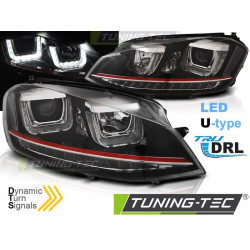 PŘEDNÍ SVĚTLA U-LED DRL ČERNÁ RDD LINE SEQ pro VW GOLF 7 11.12-17