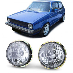 Přední světla tmavé H4 chrom pro VW Golf 1 74-83 Cabrio 83-93