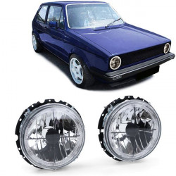 RACES přední světla (Angel Eyes, Crosshair) pro VW Golf 1 + Cabrio, čirá, černá