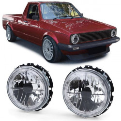 Čirá přední světla Angel Eyes krížom pro VW Caddy I 82-92 + Jetta I 79-84